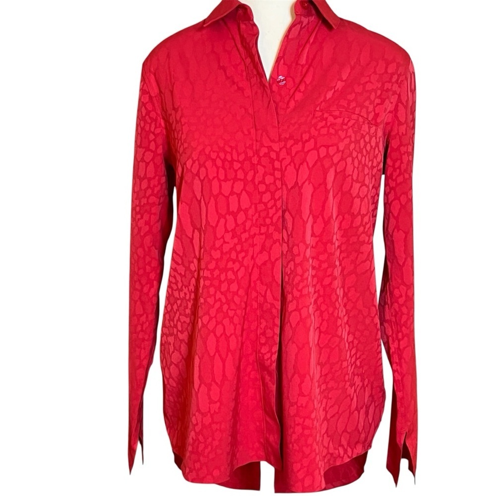 ATHLETA Blouse Red Urbanite Shirt Textured Animal Top Tunic Stretch Women’s XS
